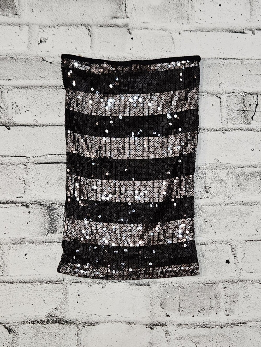 Dynamite Sequin Tube Mini Dress Black Silver Striped Party XS